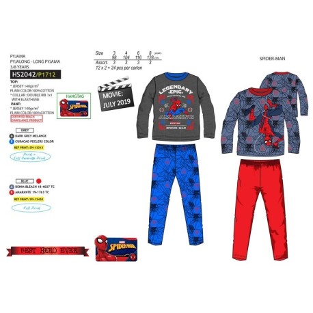 Pijama largo niño 100% algodón-SCI-HS2042-SPIDERMAN Pijama