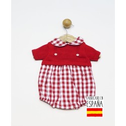 Pelele corto tejido combinado estampado vichy cuello