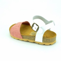 Sandalias de piel con suela aspecto corcho y cierre hebilla