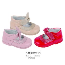 Merceditas cierre velcro y detalle brillos en lazo y empeine -