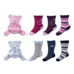 Set Bebé: 3 pares calcetines+osito peluche Set Bebé compuestode