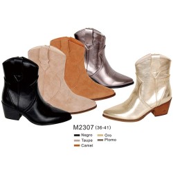 Botín estilo "cowboy" de tacón medio con cierre cremallera lateral-Bubble-BBI-M2307