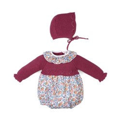 Conjunto 2 piezas pelele manga larga bebé tejido combinado flower-30196-Tony Bambino