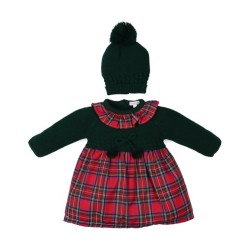 Conjunto 2 piezas vestido manga larga bebé tejido combinado tartán-TBI-30198-Tony Bambino