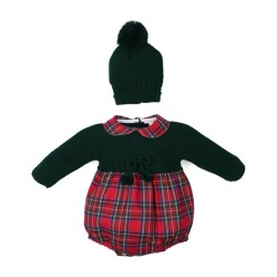 Conjunto 2 piezas pelele manga larga bebé tejido combinado tartán-TBI-30199-Tony Bambino