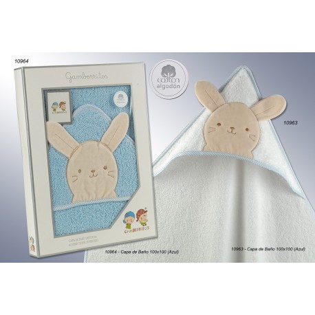 Capa de baño algodón  100x100 cabeza conejito-GBV-10963-4-Gamberritos