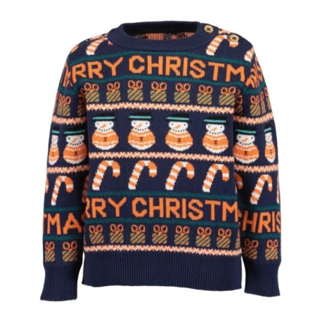 Tumodakids proveedores de ropa de bebé. Jersey punto cuello redondo bebé niño estampado navideño - Blue Seven